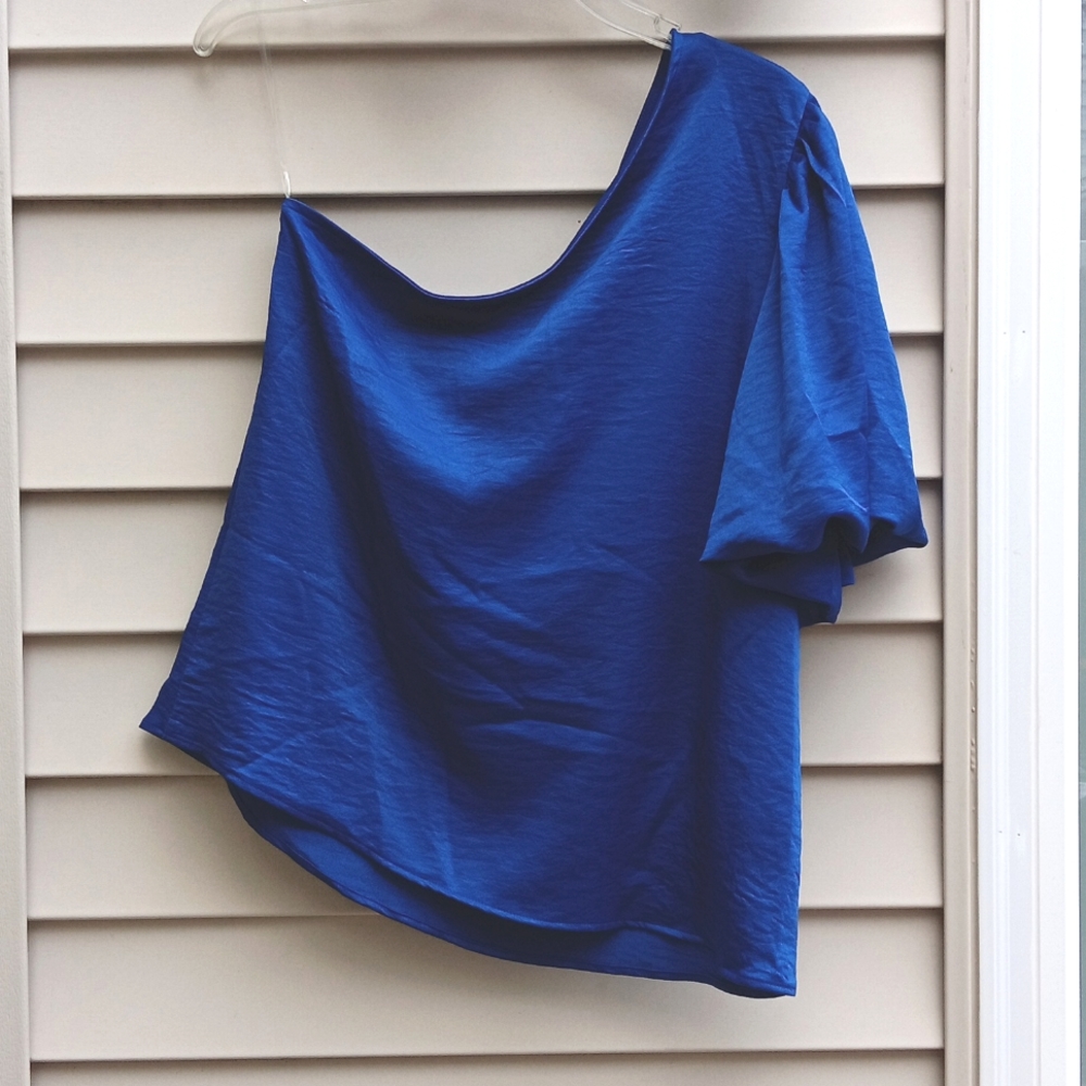 TYCHE Washed Satin Crepe one Bubble Sleeve Top,size M